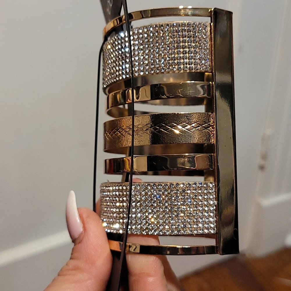 BEBE Gold cuff bracelet with cubic zirconi on it - Picture 7 of 9